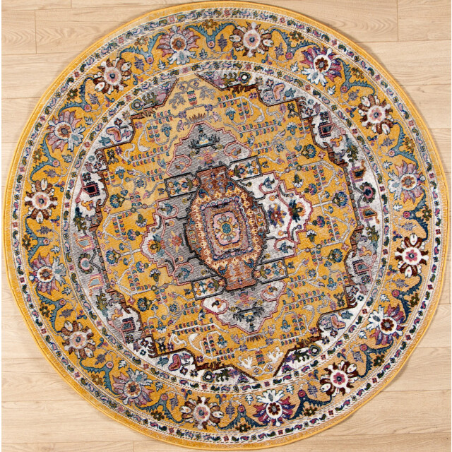 Muratap Picasso sedona rond vintage vloerkleed multi / geel laagpolig- 300 cm rond 3437667 large