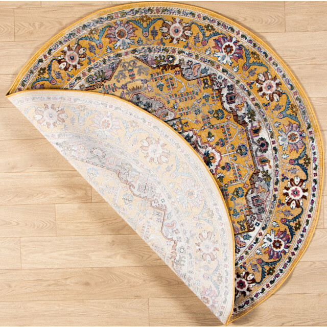Muratap Picasso sedona rond vintage vloerkleed multi / geel laagpolig- 300 cm rond 3437667 large