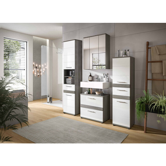 Furnilux Blake set van 4 badkamermeubels in wit en zilver melamine 3254540 large