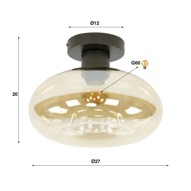 Hoyz plafondlamp soll 1-lichts amber glas 3423834 large