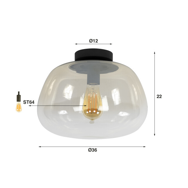 Hoyz plafondlamp pulse shaded 1-lichts amber glas 3423841 large