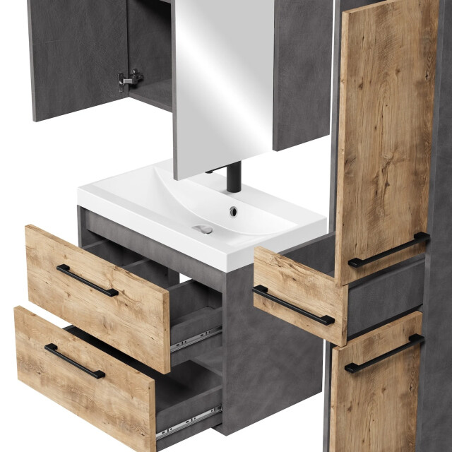 Badplaats Badkamermeubel set florence 60 cm – donker grijs met kastanje – 3449132 large