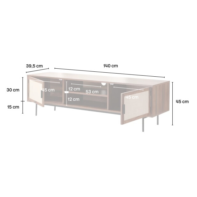 CaliCosy Tv-meubel in walnootdecor met fronten van echt stof l140 cm jetson 2991879 large