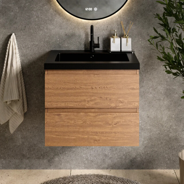 Mirlux Badkamermeubel karo 60cm warm eiken wastafel zwart 3428773 large