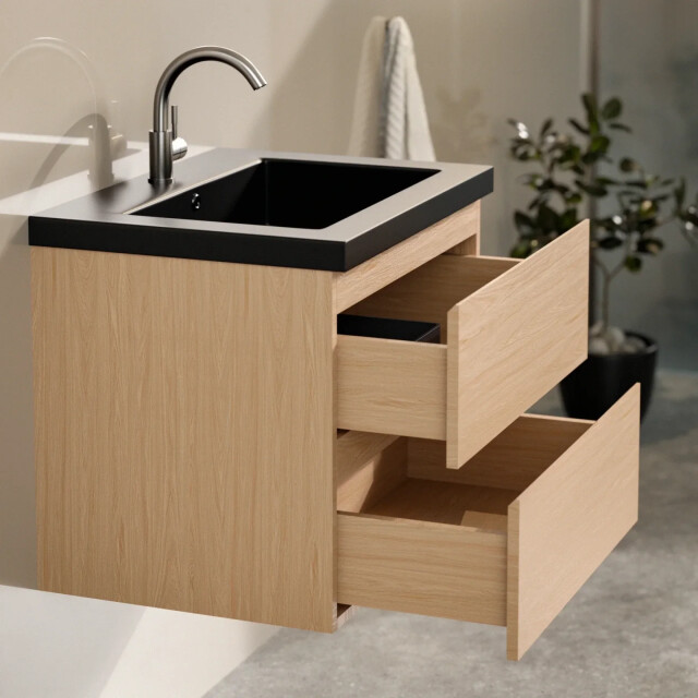 Mirlux Badkamermeubel karo 60cm licht eiken wastafel zwart 3428771 large