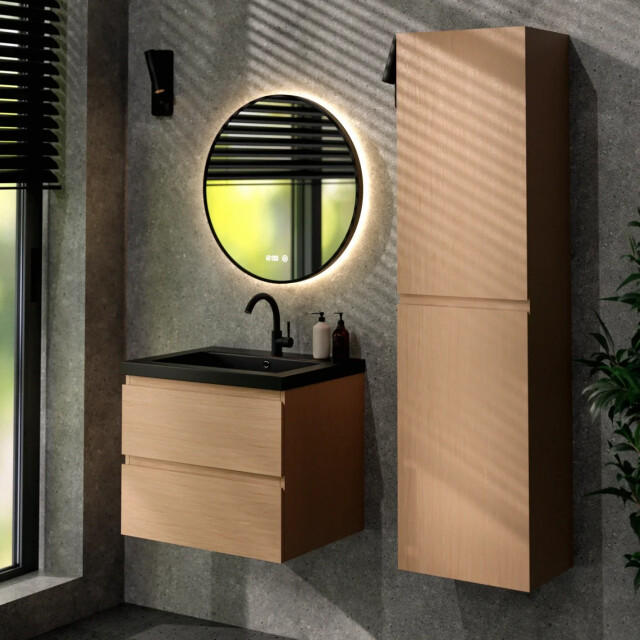 Mirlux Badkamermeubel karo 60cm licht eiken wastafel zwart 3428771 large