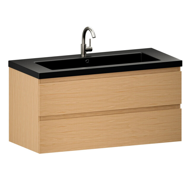 Mirlux Badkamermeubel sena 100cm licht eiken wastafel zwart 3428791 large