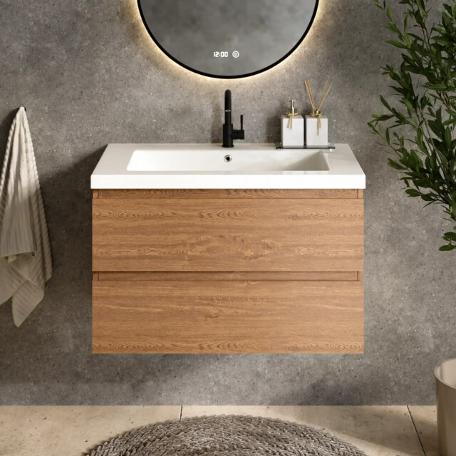 Mirlux Badkamermeubel sova 80cm warm eiken wastafel wit 3428782 large