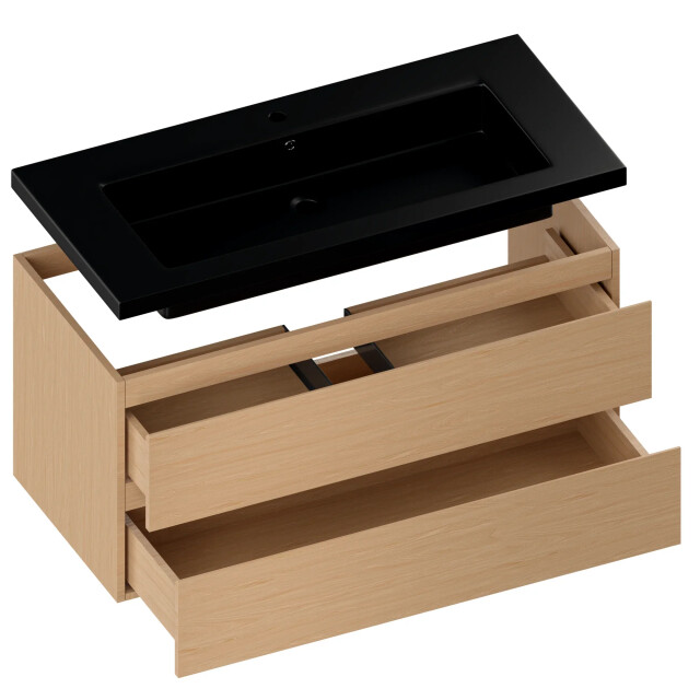 Mirlux Badkamermeubel sena 100cm licht eiken wastafel zwart 3428791 large