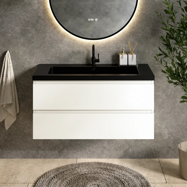 Mirlux Badkamermeubel sena 100cm wit wastafel zwart 3428797 large