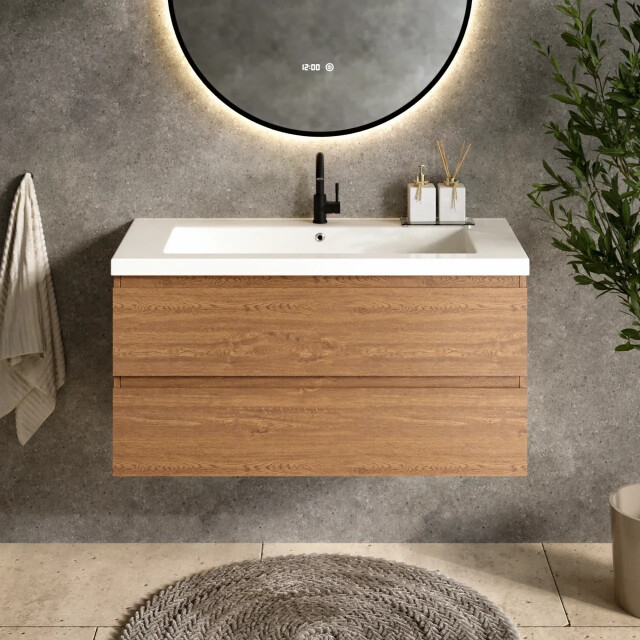 Mirlux Badkamermeubel sena 100cm warm eiken wastafel wit 3428792 large