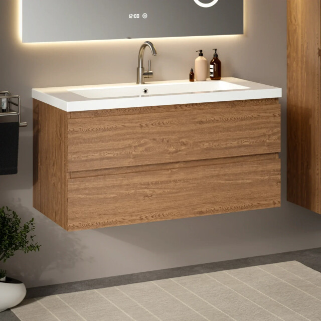 Mirlux Badkamermeubel sena 100cm warm eiken wastafel wit 3428792 large