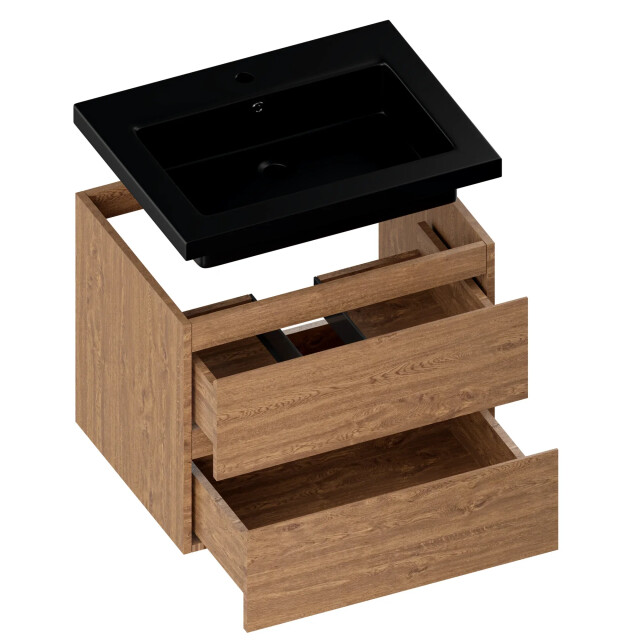 Mirlux Badkamermeubel karo 60cm warm eiken wastafel zwart 3428773 large