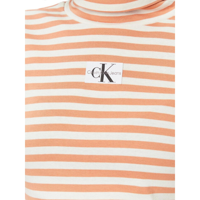 Calvin Klein Dames gestreepte schildpad hals sweater top UTNA535_beigeorange large