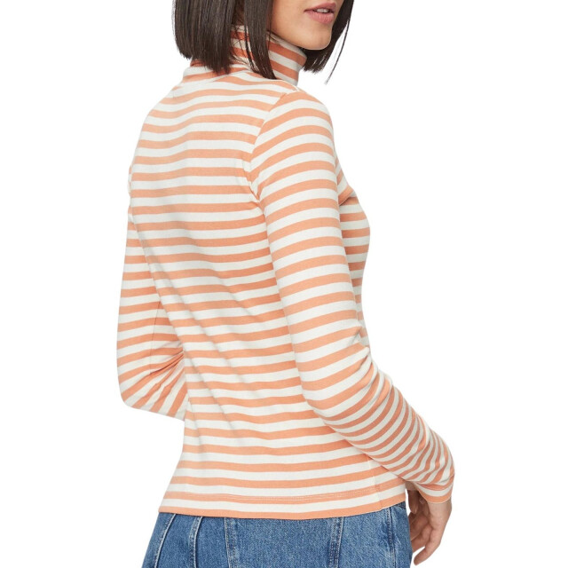 Calvin Klein Dames gestreepte schildpad hals sweater top UTNA535_beigeorange large