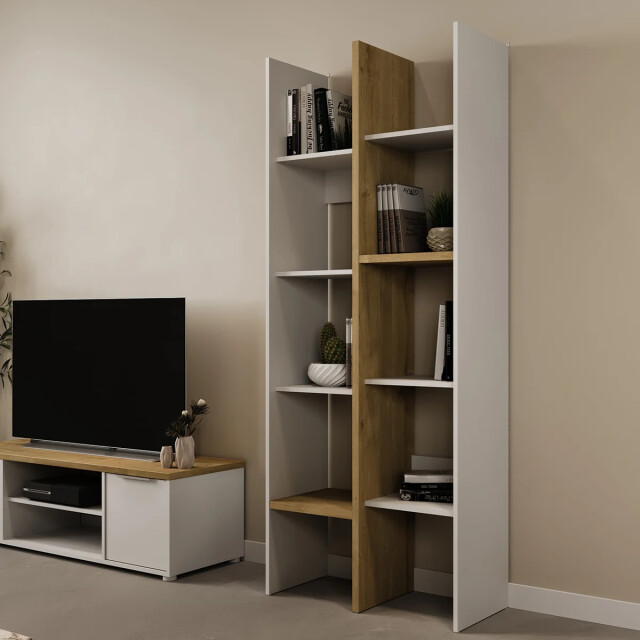 CaliCosy Etagère déco 6 rayons et 8 niches décor chêne et blanc mat access 3453975 large