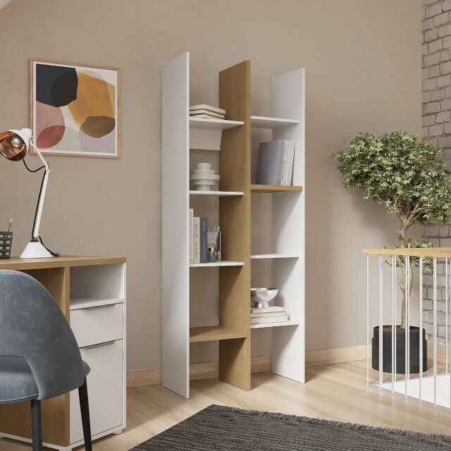 CaliCosy Etagère déco 6 rayons et 8 niches décor chêne et blanc mat access 3453975 large