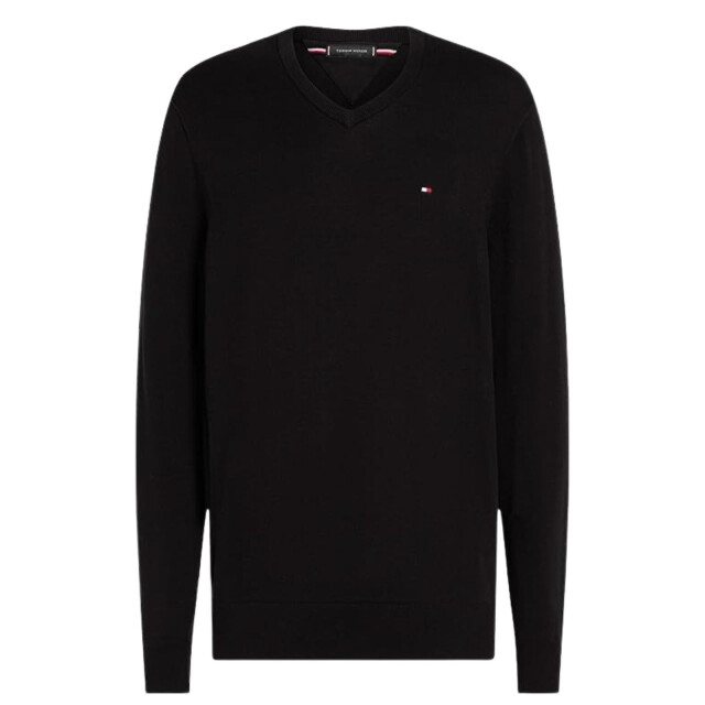 Tommy Hilfiger Heren geborduurd logo v hals sweater top UTNA563_black large
