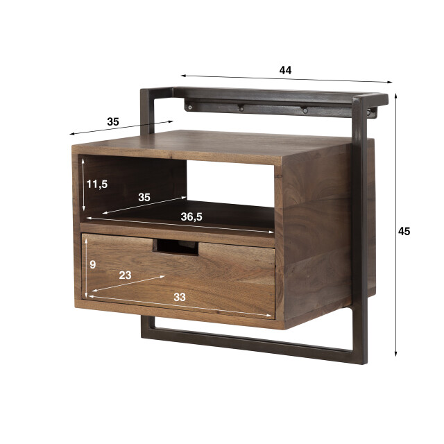 Hoyz nachtkastje air solid open vak 1 lade massief acacia 3423784 large