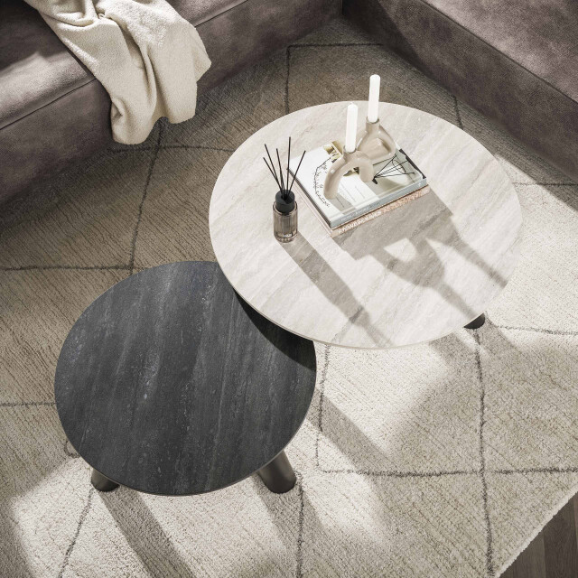 Hoyz salontafel twin rond set van 2 3d keramiek travertin 3423828 large