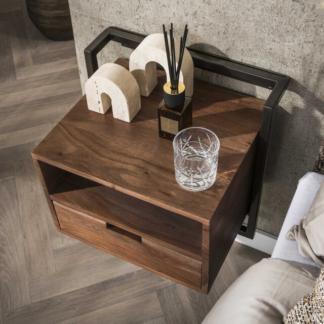 Hoyz nachtkastje air solid open vak 1 lade massief acacia 3423784 large