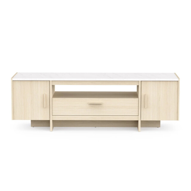 CaliCosy Tv-meubel met 2 openslaande deuren en 1 lade, eiken decor en marmer, l178,8 cm - 3467372 large