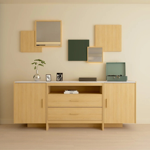 CaliCosy Buffet met 2 openslaande deuren en 2 lades, decor van eikenfineer en marmer, 3467373 large