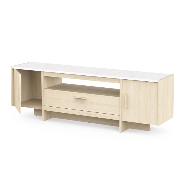 CaliCosy Tv-meubel met 2 openslaande deuren en 1 lade, eiken decor en marmer, l178,8 cm - 3467372 large