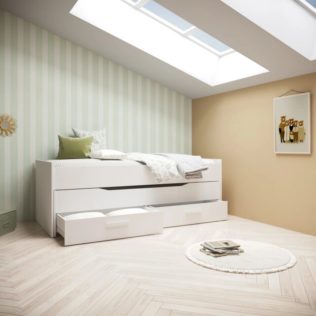 CaliCosy Lit gigogne met 90x200 cm bedden en 2 lades in mat wit elka 3467368 large