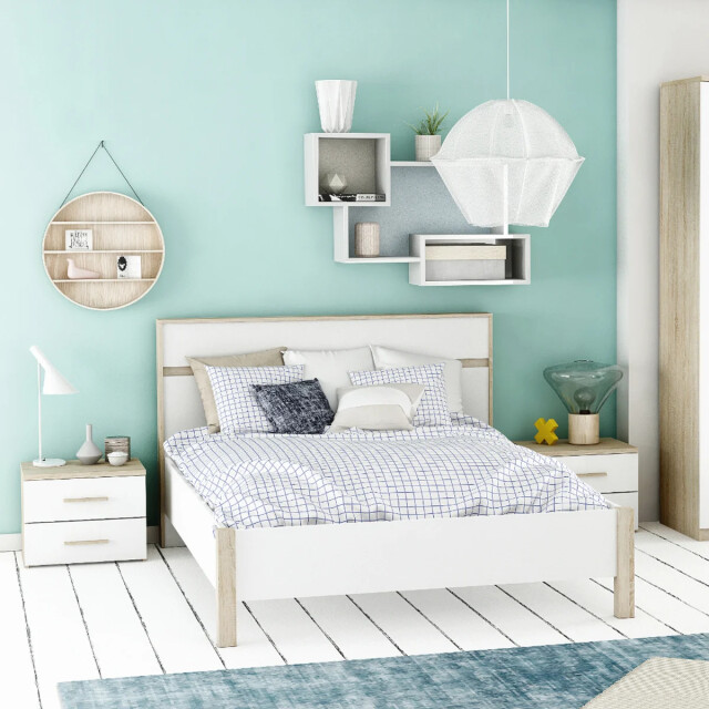 CaliCosy Lit 140x190 cm met geborsteld eiken decor en matte witte afwerking malia 3467367 large