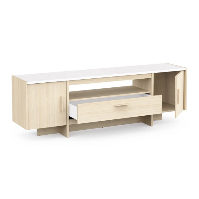 CaliCosy Tv-meubel met 2 openslaande deuren en 1 lade, eiken decor en marmer, l178,8 cm - 3467372 large
