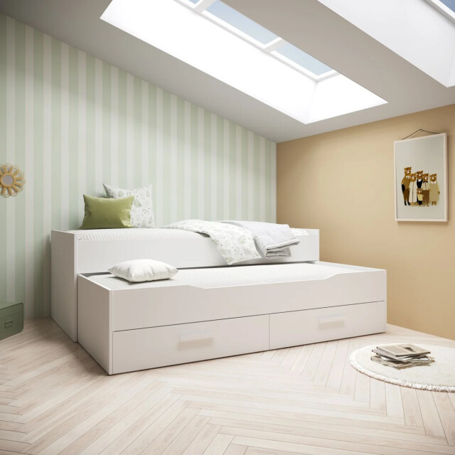 CaliCosy Lit gigogne met 90x200 cm bedden en 2 lades in mat wit elka 3467368 large