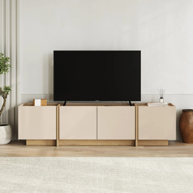 CaliCosy Tv-meubel met 4 deuren in kasjmierdecor en saffier eiken l180 cm onyx 3467377 large