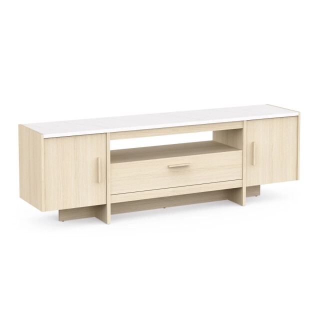 CaliCosy Tv-meubel met 2 openslaande deuren en 1 lade, eiken decor en marmer, l178,8 cm - 3467372 large