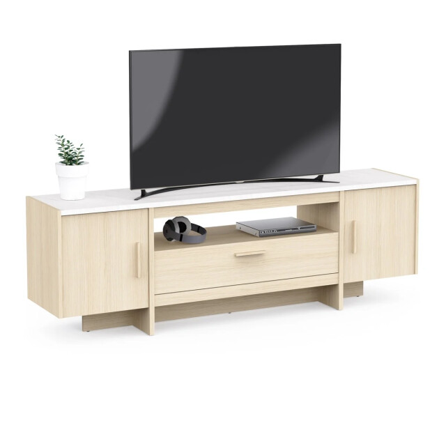 CaliCosy Tv-meubel met 2 openslaande deuren en 1 lade, eiken decor en marmer, l178,8 cm - 3467372 large
