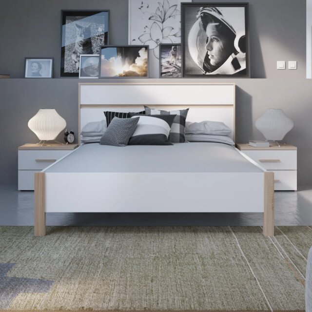 CaliCosy Lit 140x190 cm met geborsteld eiken decor en matte witte afwerking malia 3467367 large