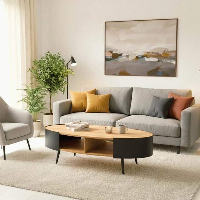 CaliCosy Ovale salontafel met zwarte metalen zijkanten l120 cm eklo 3467384 large