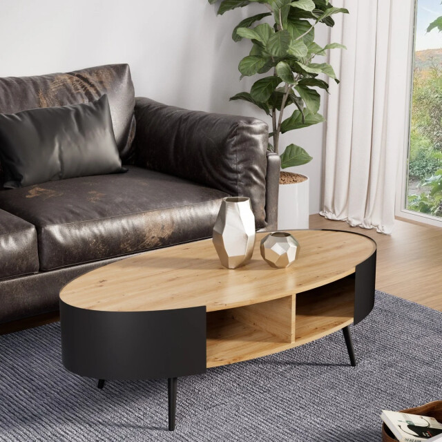 CaliCosy Ovale salontafel met zwarte metalen zijkanten l120 cm eklo 3467384 large