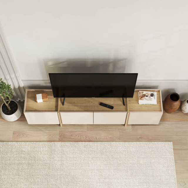 CaliCosy Tv-meubel met 4 deuren in kasjmierdecor en saffier eiken l180 cm onyx 3467377 large