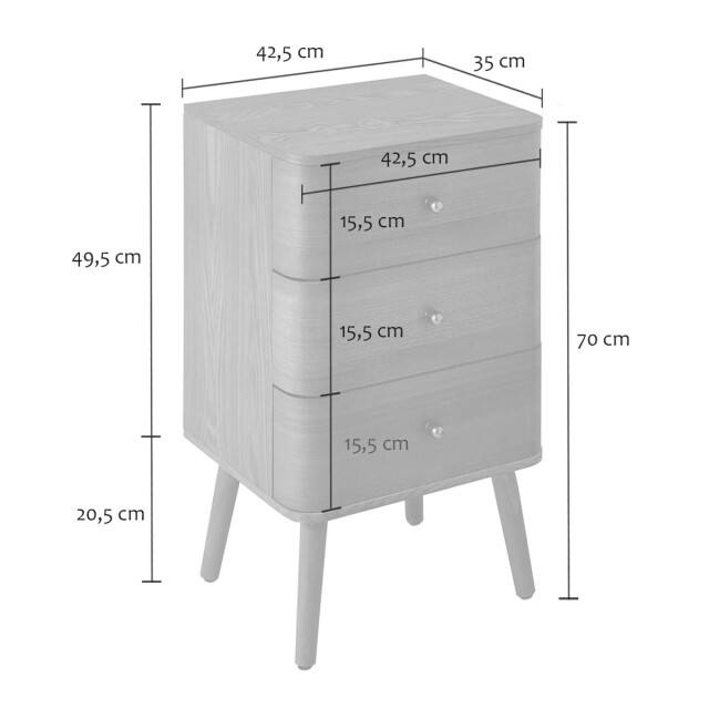 CaliCosy Nachtkastje met 3 lades en afgeronde fronten h71 cm karl 3245908 large