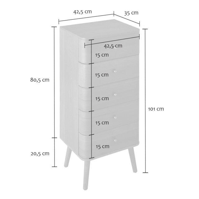 CaliCosy Ladekast met 5 lades en fronten met afgeronde randen, h100 cm karl 3246074 large