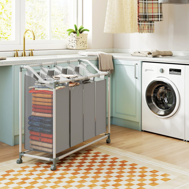 4goodz Wasmand op wielen met 4 compartimenten 160 ltr uitneembare waszak 3474653 large