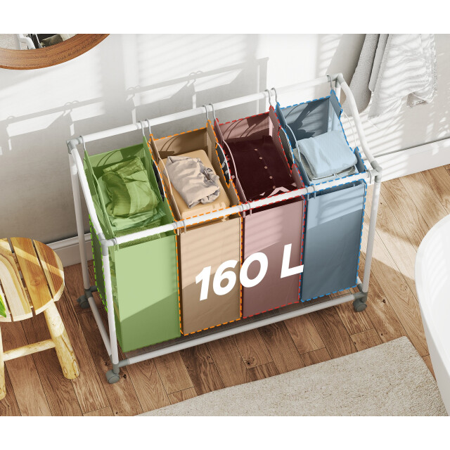 4goodz Wasmand op wielen met 4 compartimenten 160 ltr uitneembare waszak 3474653 large