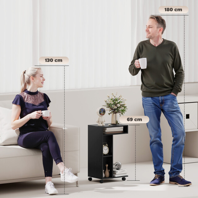 4goodz Verrijdbare bijzettafel voor bank met wielen en 3 planken zwart 3474650 large