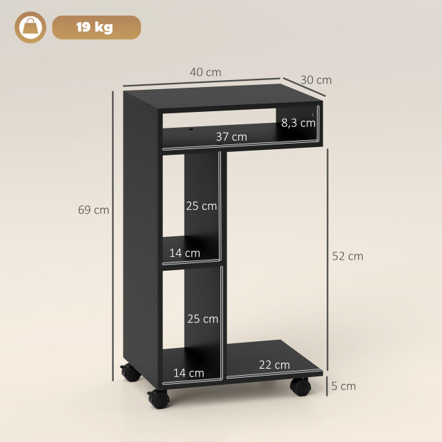 4goodz Verrijdbare bijzettafel voor bank met wielen en 3 planken zwart 3474650 large