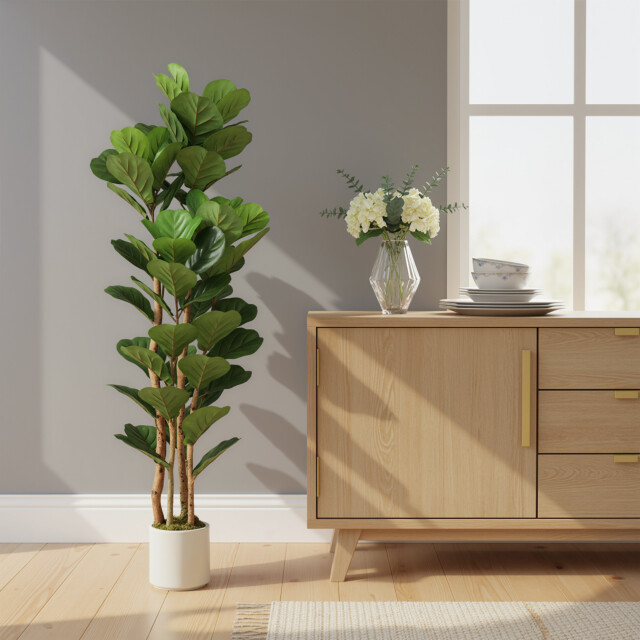 4goodz Kunstplant vijg met 71 bladeren houten stam 150 cm - 3476290 large