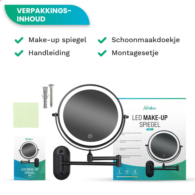 Mirlux Make-up spiegel batterij zwart 1-5x vergroting 3476749 large