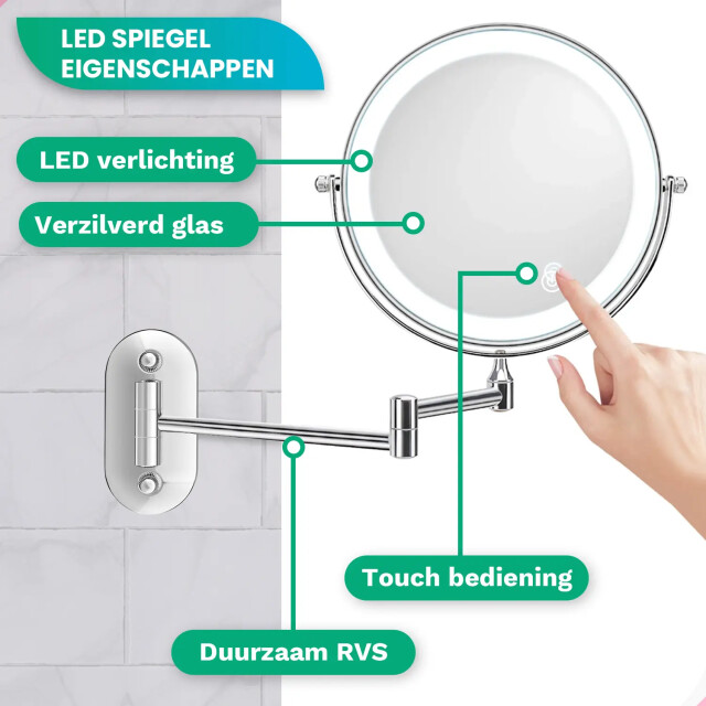 Mirlux Make-up spiegel oplaadbaar chroom 1-5x vergroting 3476752 large