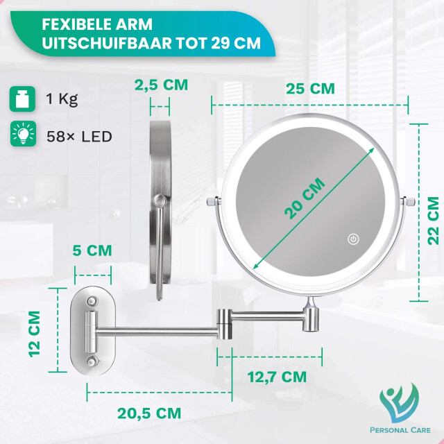 Mirlux Make-up spiegel oplaadbaar chroom 1-5x vergroting 3476752 large