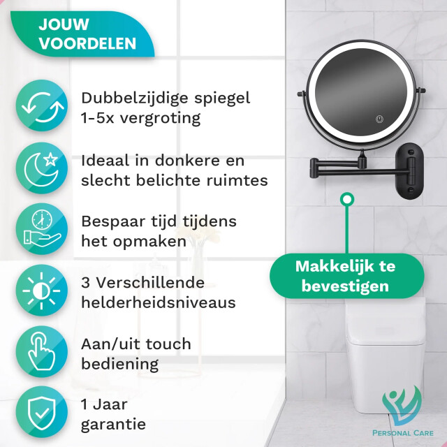 Mirlux Make-up spiegel batterij zwart 1-5x vergroting 3476749 large